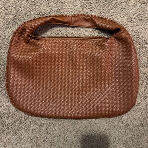 NWOT Brown Leather Woven Hobo Bag